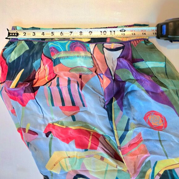 EUC FARM RIO Tropical Scenario Blue Slit Shiny Pants Size M - Picture 5 of 10